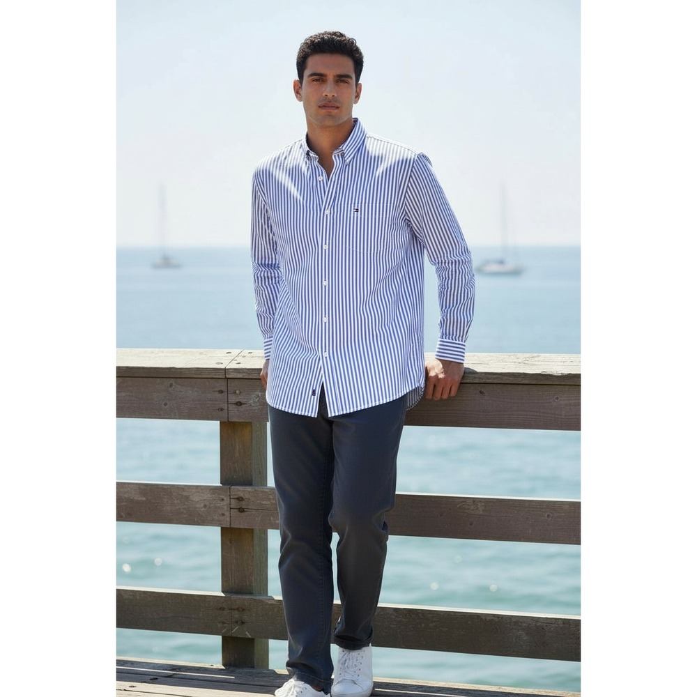 Tommy Hilfiger Men's Academy‎ Poplin Striped Button Down Shirt Size M